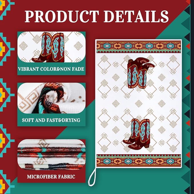 Boyiee Set of 6 Southwestern Kitchen Towels Boho Aztec Theme Dishcloth | Native American Hand Tea Towels 24 x 16 Inches for Absorbent Kitchen Decor with Hanging Loop for Room Home Housewarming Gift