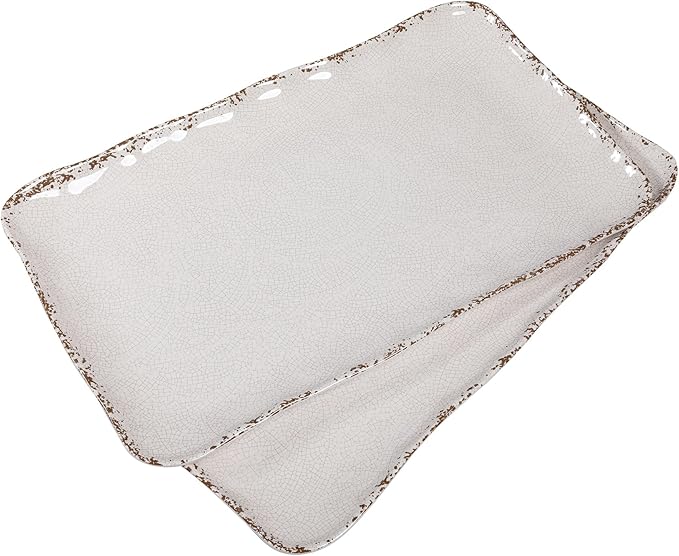 Farmhouse Melamine Serving Platters Set of 2, 17"x10" Large Rectangular Melamine Serving Trays for Serving Food on Parties and Entertaining, Dishwasher Safe. Ivory