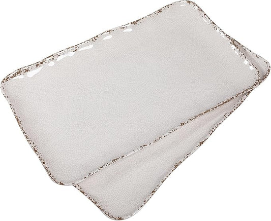 Farmhouse Melamine Serving Platters Set of 2, 17"x10" Large Rectangular Melamine Serving Trays for Serving Food on Parties and Entertaining, Dishwasher Safe. Ivory