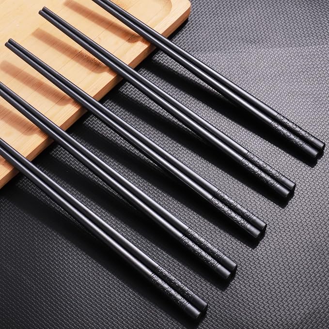GLAMFIELDS 5 Pairs Premium Chopsticks Reusable Dishwasher Safe 9.5 Inch Fiberglass Chop Sticks Gift Set Non Slip Lightweight Cherry Blossom Pattern