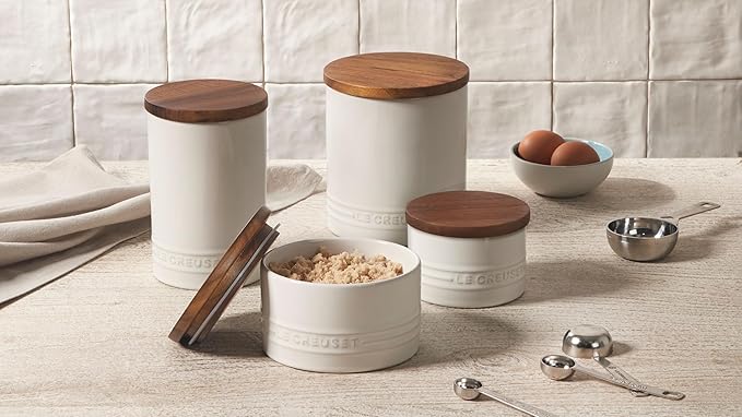 Le Creuset Signature Salt Cellar and Storage Canister with Wood Lid, 1.2 qt., Sea Salt