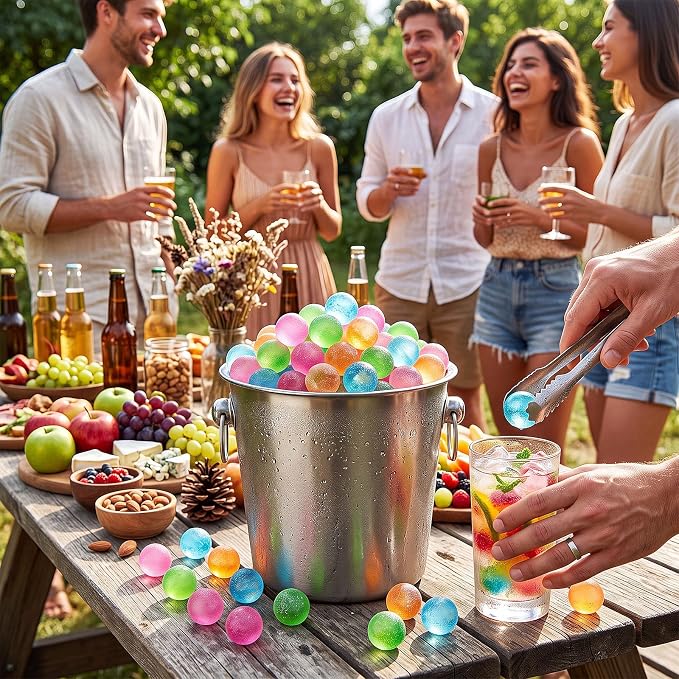 320 Pcs 10lb Reusable Ice Cubes for Drinks Plastic Ice Cube Refreezable Without Diluting Frozen to Keep Drink Cool Longer for Coffee Cocktails Whiskey Wine Bar Party Camping (Ball,Colorful)