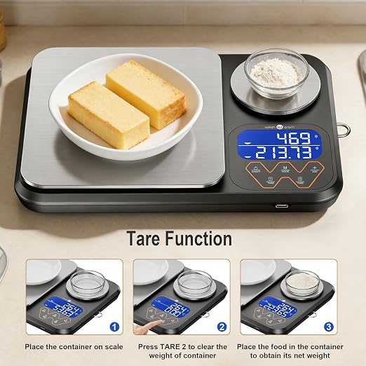 Rechargeable Digital Dual Platform Kitchen Scales Weight, 11 lb Large & 1.1 lb Mini with Two Precisions Food Scale for Sourdough Bread, Baking and Cooking with 3 Units Tare, Accumulation Functions