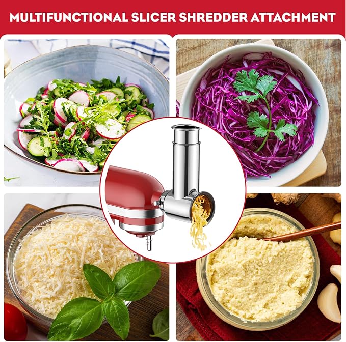 Meat Grinder & Stainless Steel Slicer Shredder Attachment for KitchenAid | Includes Metal Food Grinder Attachment with Sausage Stuffer Tubes and Salad Machine Accessory by InnoMoon