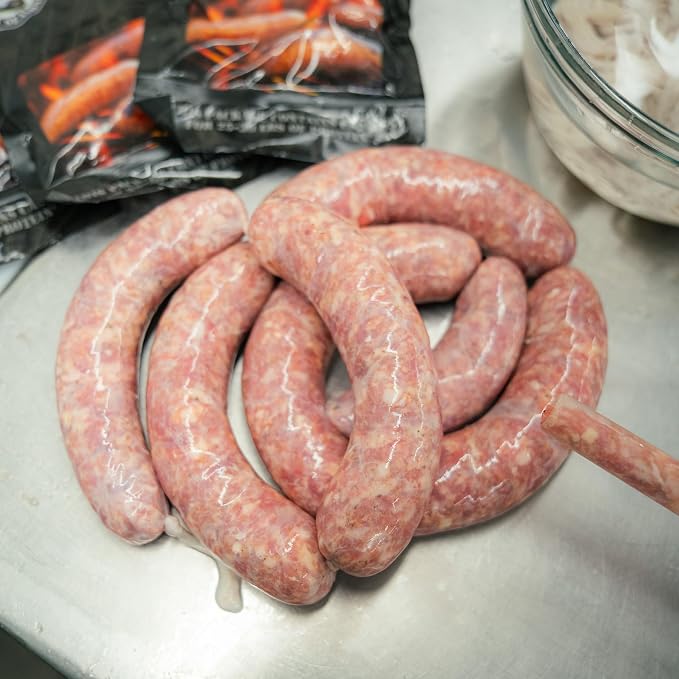 Bearded Butchers Hawaiian Pizza Bratwurst DIY Kit – Sweet & Savory Pizza Brats – Includes Seasoning, Mozzarella, Pineapple & 32mm-35mm Natural Hog Casings – Makes Up to 25 lbs Meat