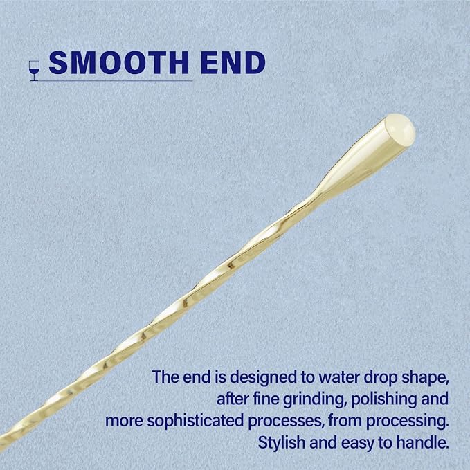 2 Pcs 12 Inches Bar Spoon, Long Handle Mixing Stirrers for Drink, Briout Stainless Steel Bar Cocktail Shaker Spoon, Gold