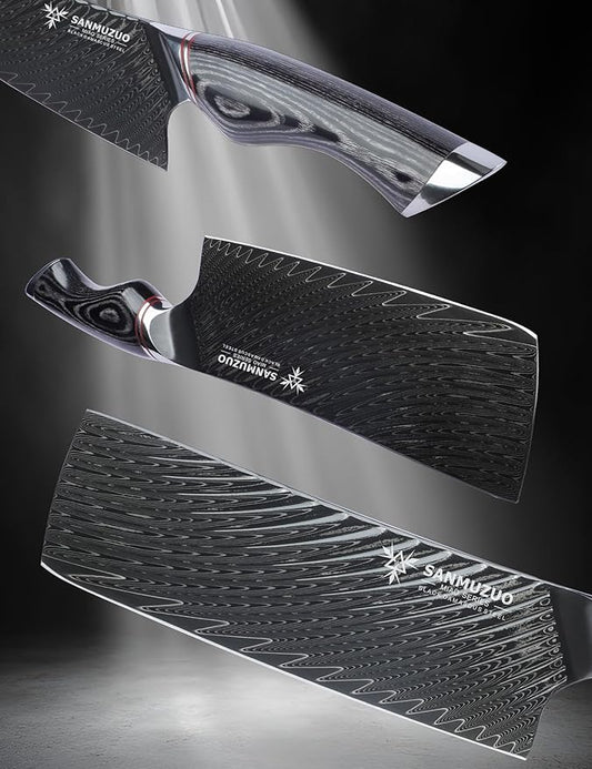 Japanese 7" Nakiri Knife - Professional Kitchen Knives - Japanese Usuba Knife - Black Damascus Steel with Ergonomic Handle - MIAO Series