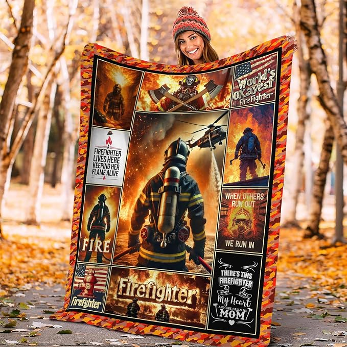 Yibuda Firefighter Blanket Fire Rescue Flannel Plush Throw Blanket Cozy Patriotic Hero Decor Fleece Stuff Blanket Gifts for Lover Girls Boys Kids Adults Women Bed Travel 50"x60"