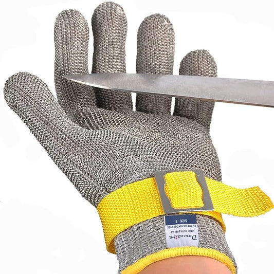 Dowellife ANSI A9 Cut Resistant Glove Food Grade, Stainless Steel Mesh Metal Knife Cutting Glove for Butcher Oyster Shucking Kitchen Mandoline Chef Slicing Fish Fillet (Large)