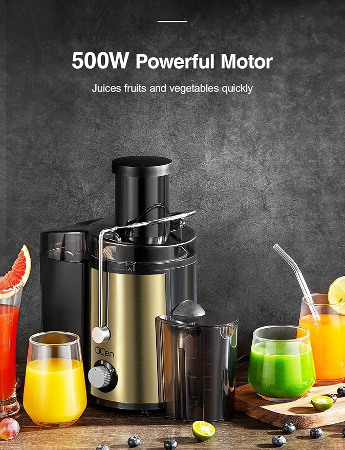 Juicer Machine 800W Centrifugal Juicer with Wide Mouth Feed Chute | For Fruits And Vegetables, Stainless Steel, BPA-Free Parts, Easy To Clean, Gold Finish, Fast Juice Extraction