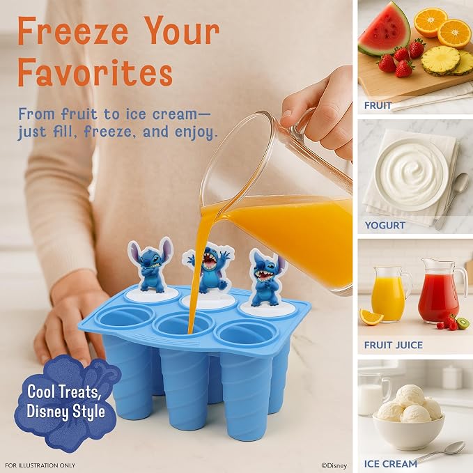 Disney Silicone Popsicle Molds – 6 Reusable Popsicles Molds Featuring Mickey & Friends or Stitch – BPA-Free Flexible Silicone Ice Pop Mold and Popsicle Maker for Frozen Treats