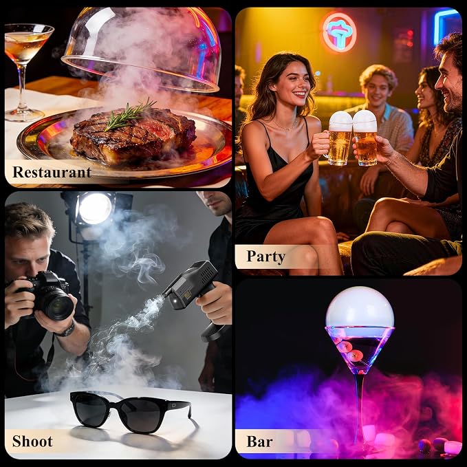 Electric Cocktail & Food Smoker Gun | Create Smoke & Edible Bubbles, 4 Aroma Oils, Color Screen, One-Touch Operation, Ideal Bartender Kit & Unique Gift for Men