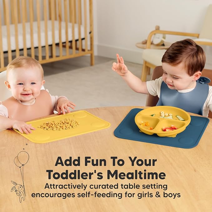 KeaBabies 2pk Silicone Placemats for Toddlers, Kids, 12x9 (Valiant) | Non Slip Suction Silicone Placemat for Restaurants, Dining Table,Travel, Easy to Clean, Food Grade/BPA-Free, Small Table Mat