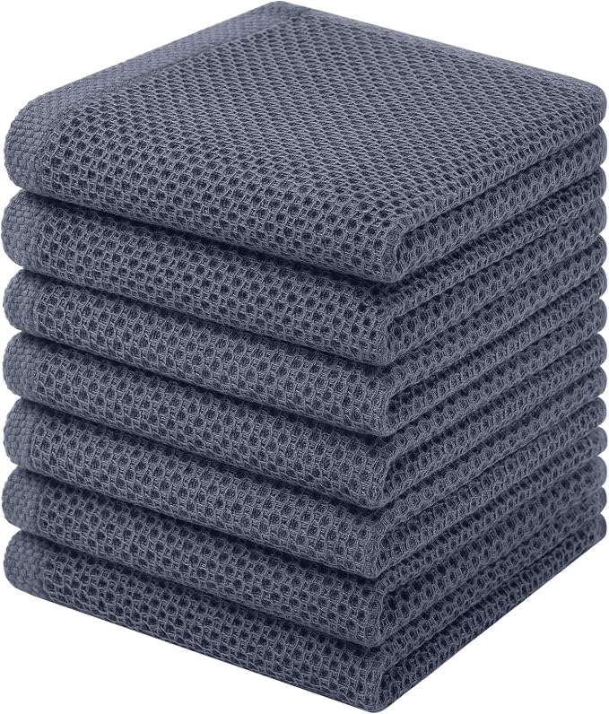 Homaxy 100% Cotton Waffle Weave Kitchen Dish Cloths, 7-Pack, Dark Grey | 12 x 12 Inches, Ultra Soft Absorbent Dish Towels, Quick Drying Dish Rags with Hanging Loop