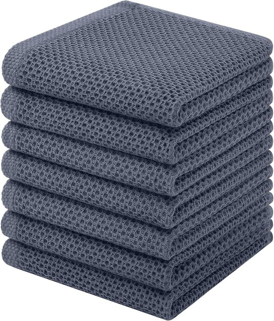 Homaxy 100% Cotton Waffle Weave Kitchen Dish Cloths, 7-Pack, Dark Grey | 12 x 12 Inches, Ultra Soft Absorbent Dish Towels, Quick Drying Dish Rags with Hanging Loop