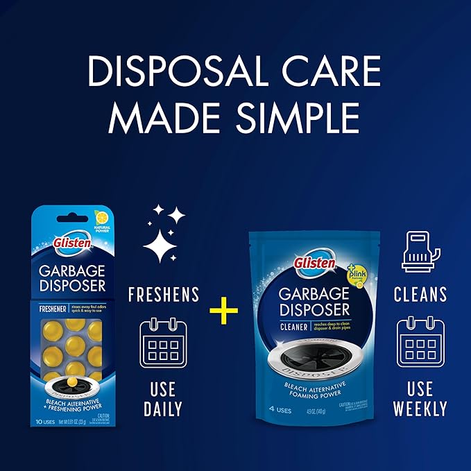 Glisten Garbage Disposer Cleaner and Freshener with Foaming Action, Helps Remove Buildup in Drains, Lemon Scent, Made in the USA, 16 Packets (Packaging May Vary)