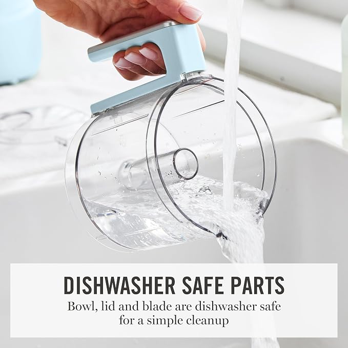Martha Stewart 3 Cup Electric Vegetable Chopper & Mini Food Processor, Blue | 24oz BPA-Free Bowl, Stainless Steel Blades, Pour Spout, Dice, Puree, Mince, Chop Vegetables & Herbs, Dishwasher-Safe Parts