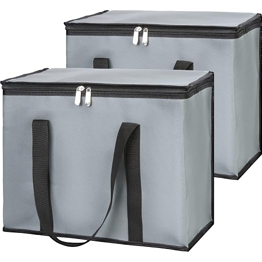 1-Pack Insulated Reusable Grocery Bags, X-Large Insulated Food Delivery Bag for Doordash/Catering/Uber Eats, Commercial Food Warmer for Shopping, Tote Cooler Bags, Dark Grey