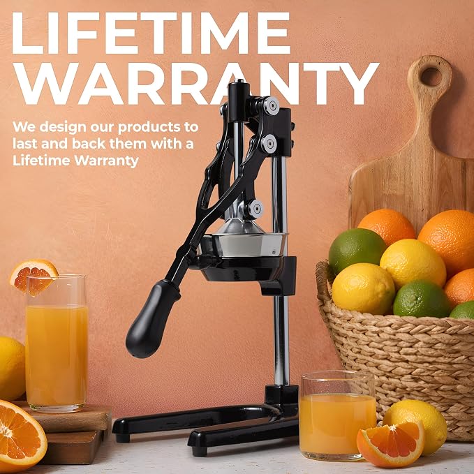 Zulay Kitchen Extra Tall Cast Iron Juicer - Fits Any Glass, Heavy Duty Manual Citrus Juicer with Detachable Strainers for Easy Cleaning, Perfect for Bartenders, Juice Lovers & Health Enthusiasts