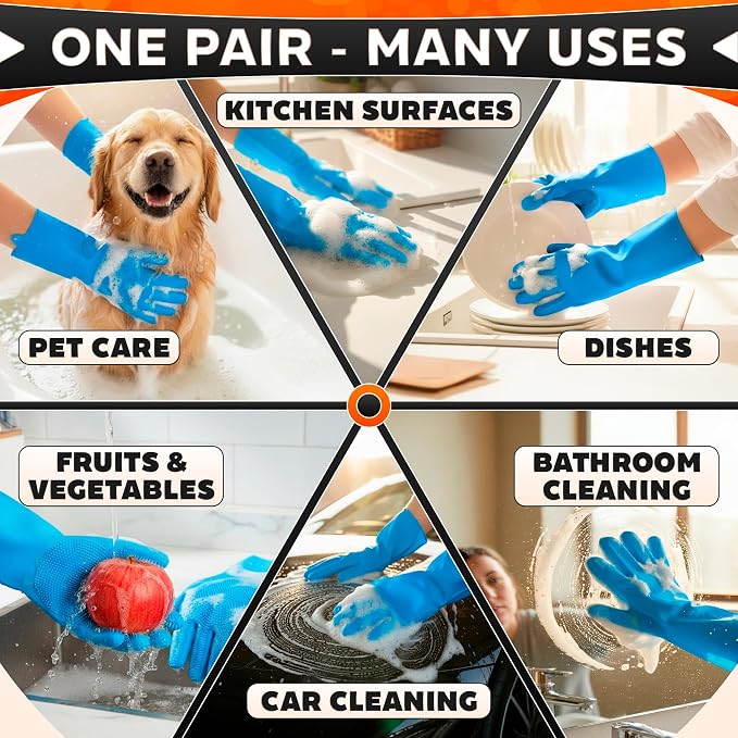 ALPENKOK Silicone Dishwashing Gloves with Scrubber – Non-Slip Silicone Gloves for Washing Dishes | Household Use