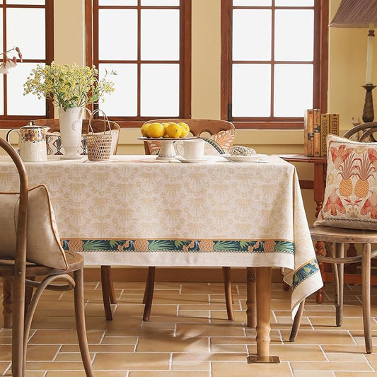 patdrea Designer Small Tablecloth for Rectangle Table,French Linen Breathable Durable Tablecloths,Decor Table Cover Cloth for Kitchen Dining,Christmas,Thanksgiving,Tea Party,55"x71"-Pineapple a