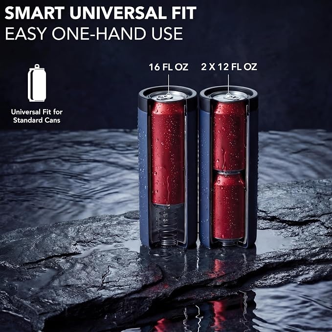 Stack'Em Patented Double Can Cooler Insulator - Holds Two 12 oz Cans - Stainless Steel Stackable Thermocooler - Reusable Drink Holder for Beer, Seltzer, Soda, Energy Drinks (Orange)