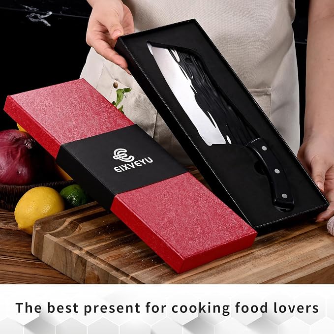 SHI BA ZI ZUO Meat Knife Cleaver Knife Forged Butcher Knife Kitchen Knife for Meat Cutting with Anti-Slip Wooden Handle