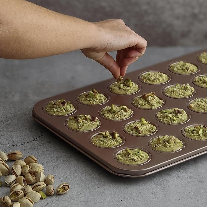 HAPPIELS Non Toxic Nonstick 24 Cup Mini Muffin Pan | PFOA BPA free Nontoxic Mini Cupcake Tin | Best Non Stick Muffin Pans | Carbon Steel Small Muffin tins | Cupcakes Bakeware Mold