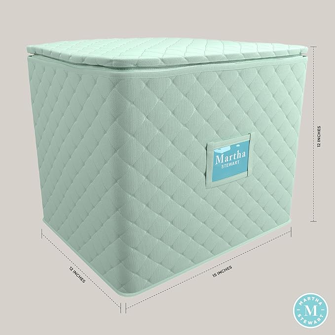 Martha Stewart Dinnerware Stemware Glassware Stackable Organizer Home Storage Container Case, Set of 2 Goblet Stemware Storage Organizers With Removable Fabric Dividers, Mint