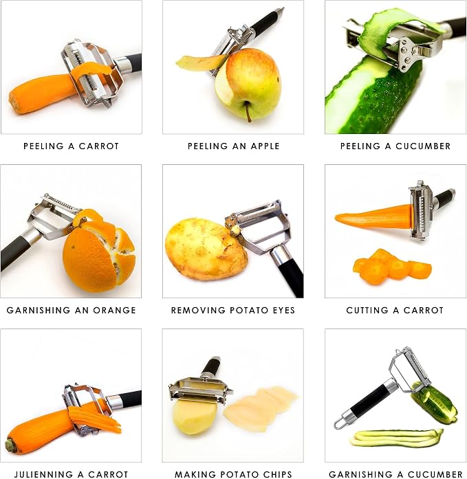Deiss PRO Dual Julienne Peeler & Vegetable Peeler - Non-slip Handle - Apple Peeler & Potato Peeler, Orange Peeler, Zoodles Maker - Y Peeler, Veggie Peeler for Making Delicious Veggie Noodles
