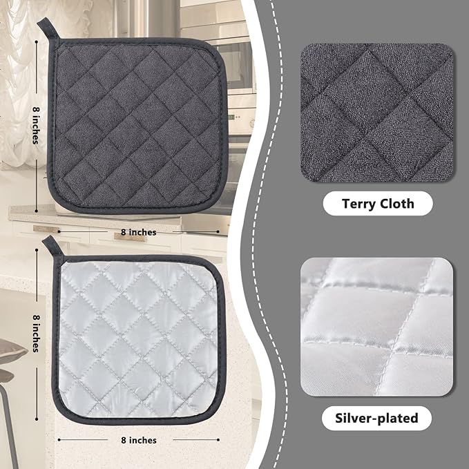 Joyhalo 6 Pack Pot Holders for Kitchen Clearance | Cotton Oven Holder with Great Heat Resistance, Potholders Sets for Kitchen, Countertops, Hot Pots and Pans, Dark Grey