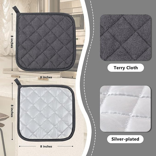 Joyhalo 6 Pack Pot Holders for Kitchen Clearance | Cotton Oven Holder with Great Heat Resistance, Potholders Sets for Kitchen, Countertops, Hot Pots and Pans, Dark Grey