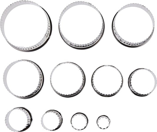 Ateco Fluted Edge Round Cutters in Graduated Sizes, Stainless Steel, 11 Pc Set