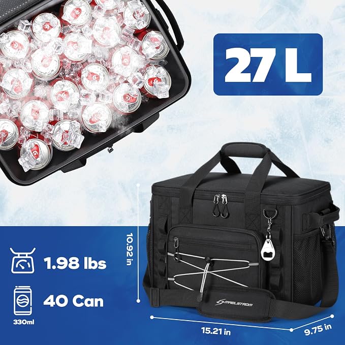 Maelstrom 30/40 Can Soft Cooler Bag, Leakproof Insulated Ice Chest | 24h Cold (With Ice), 5-Layer Insulation, Multi-Pockets ,Lightweight,Perfect For Camping, Beach, Hiking, Kayaking, Road Trips