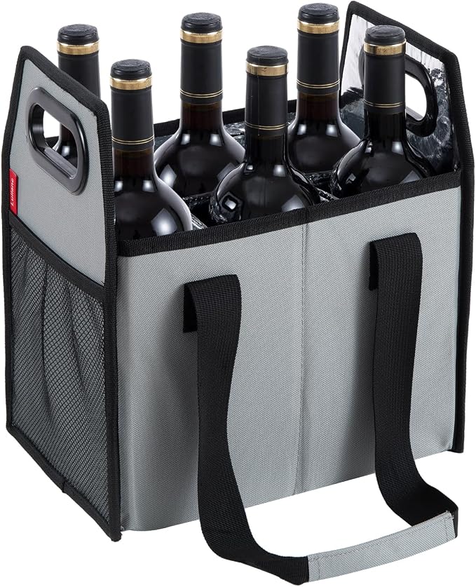Collapsible 6 Bottle Wine Carrier Storage Box Reusable Portable Wine Bottle Carrier Case for Tote Bag, Moving, Vacation Bottle Caddy, Grocery Shopping, Wine Tasting Accessory