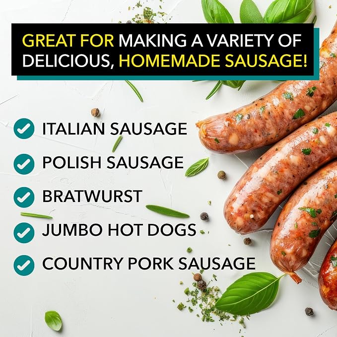The Sausage Maker® Natural Hog Sausage Casings 32-38mm, Edible Casing For Sausage Making, Stuff Over 25 Lbs Meat, Breakfast, Italian, Polish, Bratwurst, Hot Dog, Pork Links, 1.2-1.5" Dia, Home Pack-1