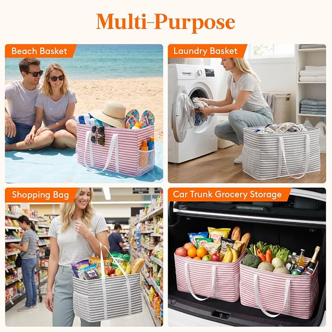 Lifewit Extra Large Tote Bag, Reusable Grocery Bags with Metal Wire Frame and Handles