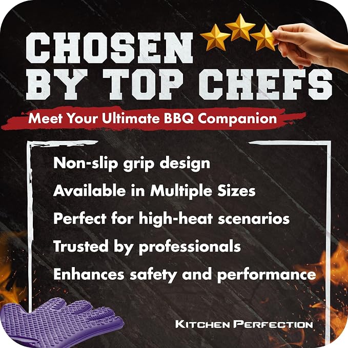 KITCHEN PERFECTION Silicone Smoker BBQ Gloves - Heat Resistant Oven Mitts | Waterproof, 5-Finger Design For A Better Grip, for Pitmasters, Meat Smoking, Grilling, Cooking, Frying Turkey | Grill Gift