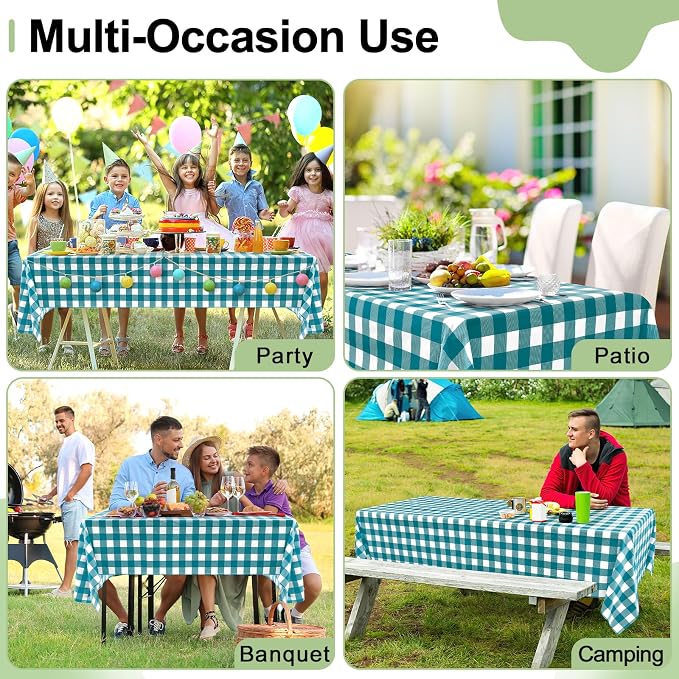 10 Packs Buffalo Disposable Table Cloth, 54 x 108 Inch Waterproof Plastic Tablecloth, Rectangle Turquoise and White Checkered Table Covers for Picnic, Birthday, Party, Back to School