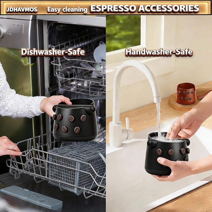 5-Inch Espresso Knock Box, Holds 15+ Coffee Pucks with Barista Towels, Removable Knock Bar & Anti-Slip Base, Espresso Machine Accessories for Home/Office (Classic Black)