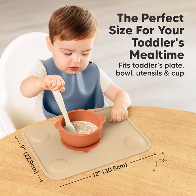 KeaBabies 2pk Silicone Placemats for Toddlers, Kids, 12x9 (Terracotta) | Non Slip Suction Silicone Placemat for Restaurants, Dining Table,Travel, Easy to Clean, Food Grade/BPA-Free, Small Table Mat