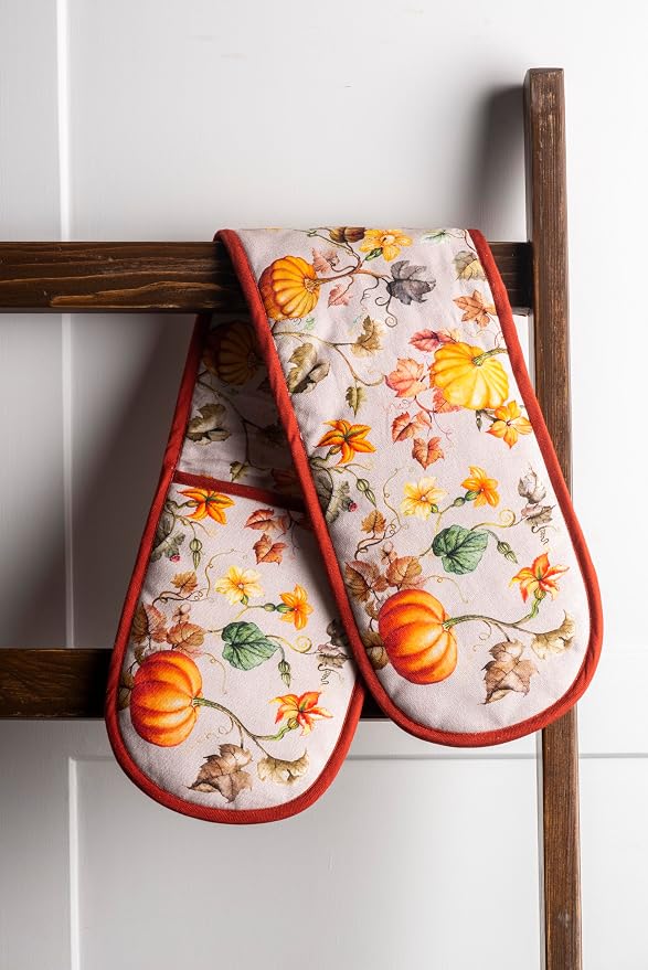 Maison d' Hermine Double Oven Mitts 100% Cotton Double Oven Glove (7"x35") | Heat Resistant BBQ Cooking Gloves with Loop Baking Kitchen Home Hotel Farmhouse Thanksgiving Christmas - Potiron