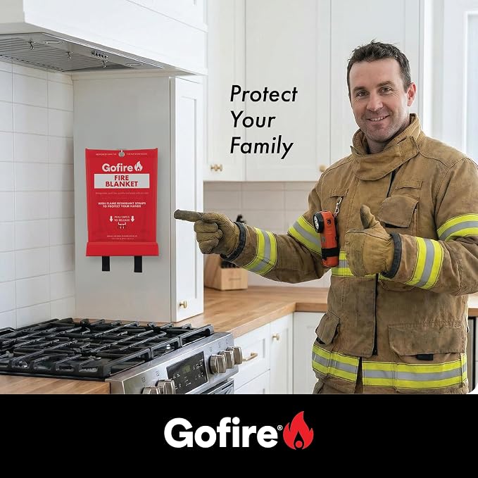 Gofire Adult Fire Blanket - Fiberglass Flame Resistant Emergency Blanket for Kitchen Fires, Reusable, 39 x 39 in