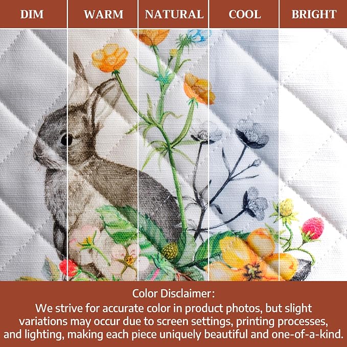 Maison d' Hermine 100% Cotton Oven Mitt & Pot Holder Set (7.5"x13" & 8"x8") | Heat Resistant BBQ Cooking Gloves with Loop Baking Grilling Kitchen Hotel Home Farmhouse Spring Summer - Printemps
