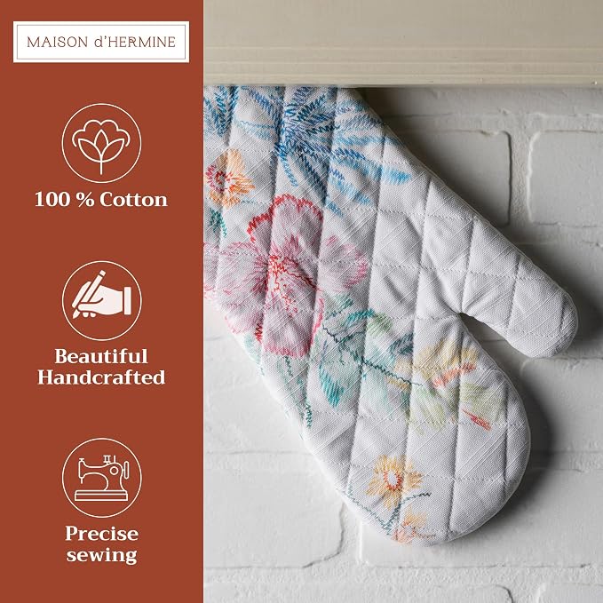 Maison d'Hermine Oven Gloves 100% Cotton Oven Mitt (7" x 13", Pack of 1) | With Loop Heat Resistant BBQ Cooking Gloves Baking Grilling Kitchen Handling Hot Pans Spring Summer - Paradise Island