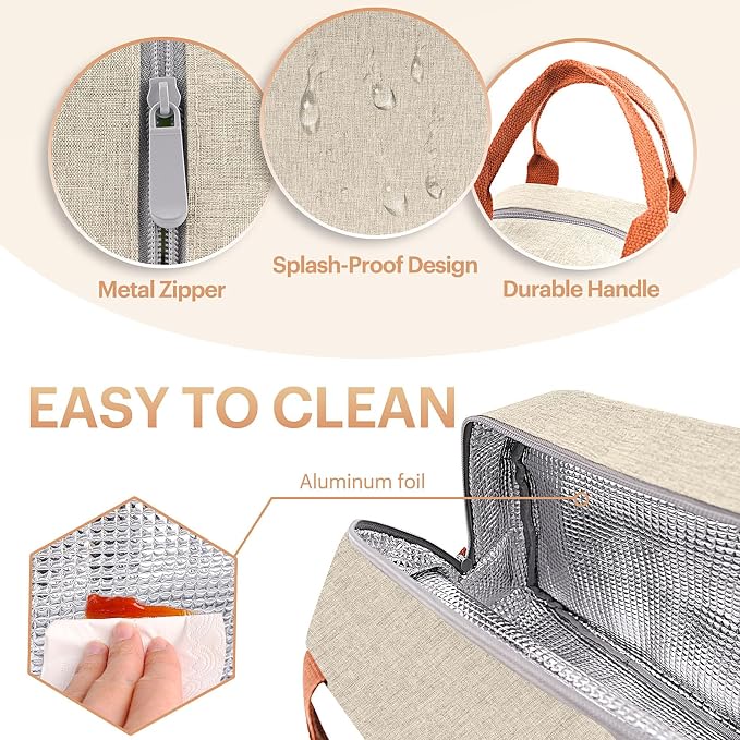 Lunch Bag for Women & Men Adult Insulated Lunch Box, Small Leakproof Cooler Food Lunch Containers Reusable High Capacity Lunch Tote Bags for Work, Travel, Outdoor (Beige)