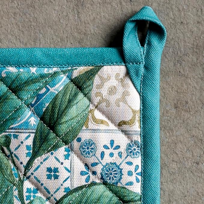 Maison d' Hermine Pot Holders 100% Cotton Potholders (8" x 8", Pack of 2) | Heat Resistant Hot Pads with Loop BBQ Cooking Baking Farmhouse Kitchen Handling Hot Pans Spring Summer - Agrume