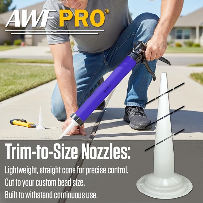 AWF PRO Sausage Caulking Gun 20 oz, 12:1 Thrust Ratio, Pack of 12 | 20 oz Foil Pack and 10 oz Cartridge Convertible, Aluminum Barrel, Includes 3 Tips
