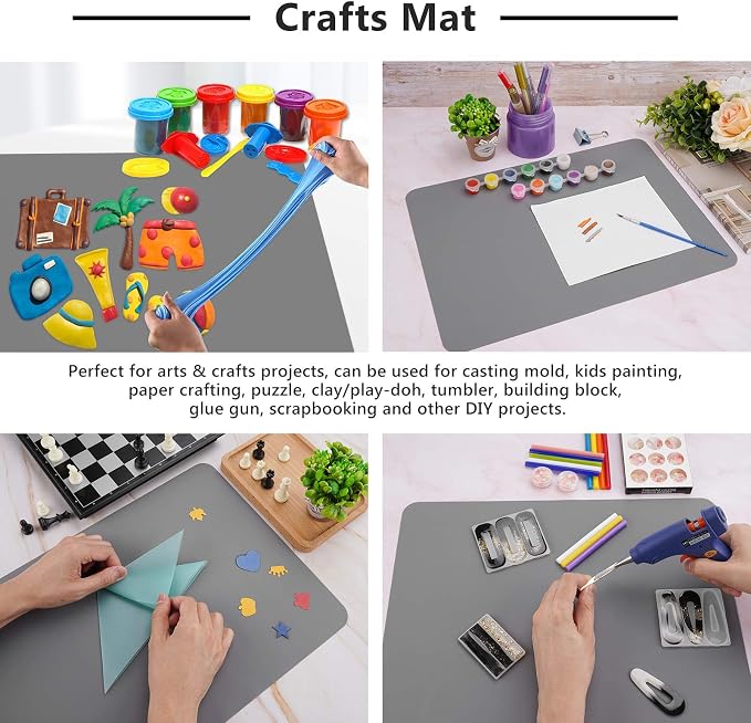 Gartful 3PCS Silicone Sheet for Crafts, Epoxy Resin, Jewelry Casting Molds, Multi-Purpose Counter Pad, Placemat Table Mat, Desk Protector, Nonskid Nonstick, Dark Grey (15.7x11.8 inches)