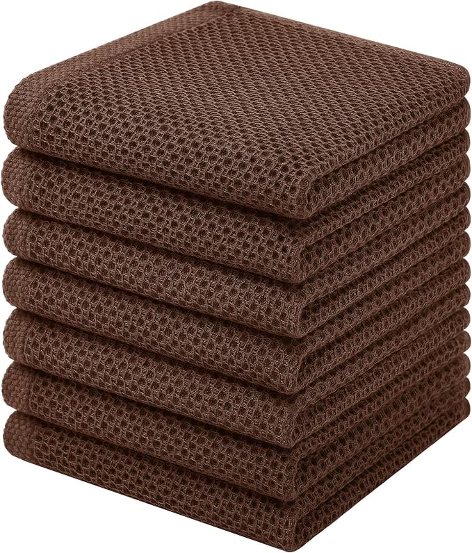 Homaxy 100% Cotton Waffle Weave Kitchen Dish Cloths, 7-Pack, Coffee | 12 x 12 Inches, Ultra Soft Absorbent Dish Towels, Quick Drying Dish Rags with Hanging Loop